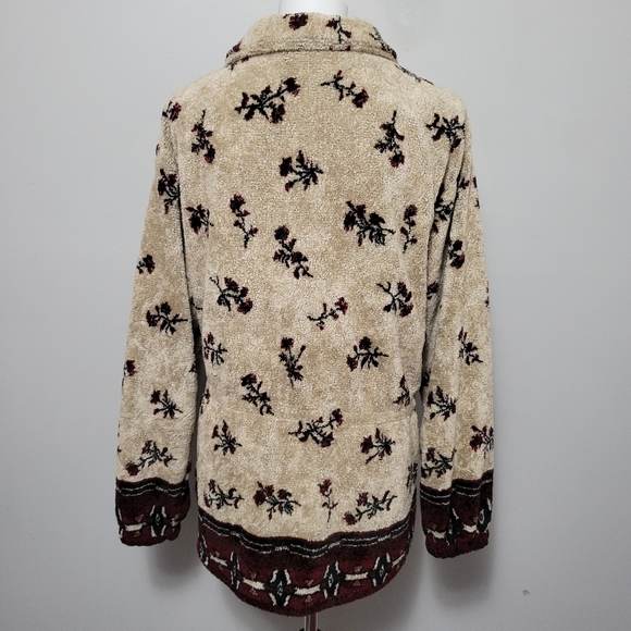 Vintage Cabelas Tan Floral Teddy Fleece Jacket Size Medium - Picture 4 of 6
